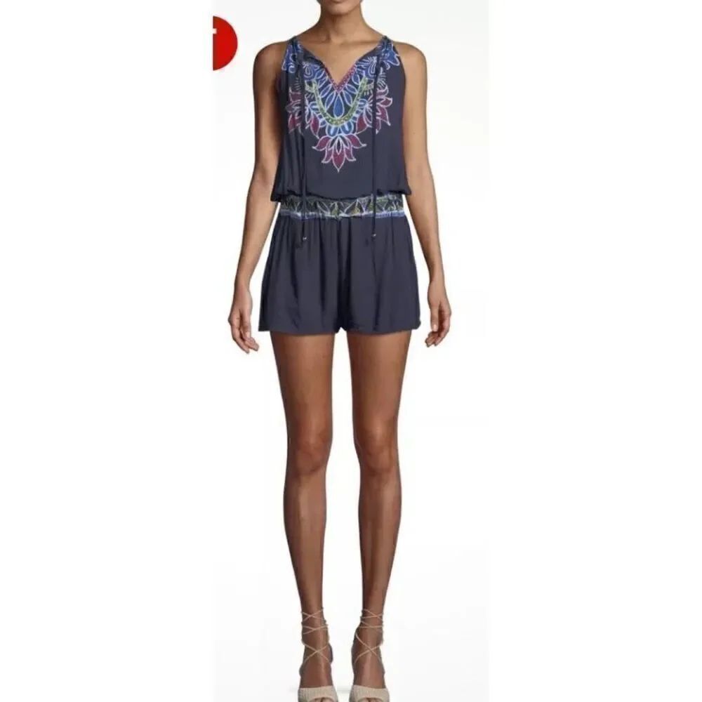 Trina Turk Lotus Batik Printed Sleeveless Romper, NWT Size Large